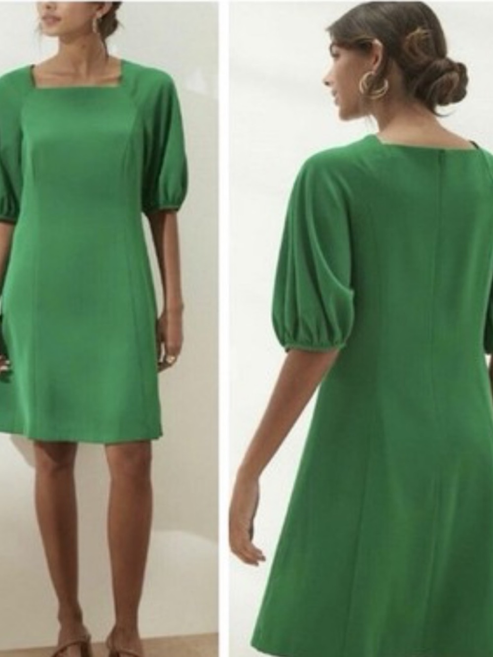 Banana Republic Emerald Green Puff-Sleeve Shift Dress